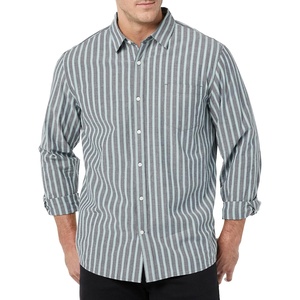 Amazon Essentials Men’s Long-Sleeve Regular-Fit Stretch Poplin Shirt(Navy  Awning Stripe)