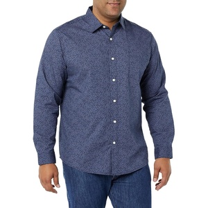 Amazon Essentials Men’s Long-Sleeve Regular-Fit Stretch Poplin Shirt(Navy  Tonal Floral Print)