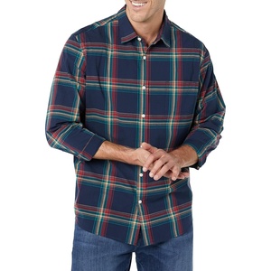 Amazon Essentials Men’s Long-Sleeve Regular-Fit Stretch Poplin Shirt(Navy/Multicolor  Plaid)