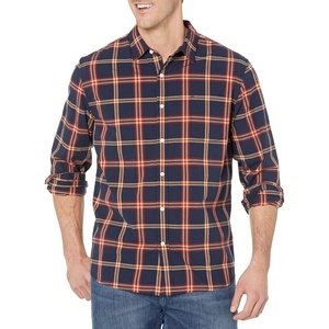 Amazon Essentials Men’s Long-Sleeve Regular-Fit Stretch Poplin Shirt(Navy/Red  Plaid)