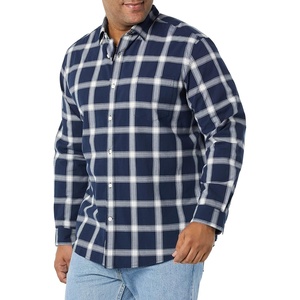 Amazon Essentials Men’s Long-Sleeve Regular-Fit Stretch Poplin Shirt(Navy/White  Buffalo Plaid)