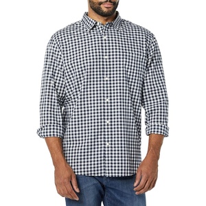 Amazon Essentials Men’s Long-Sleeve Regular-Fit Stretch Poplin Shirt(Navy/White  Gingham)