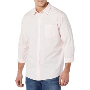Amazon Essentials Men’s Long-Sleeve Regular-Fit Stretch Poplin Shirt(Pink)