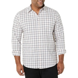 Amazon Essentials Men’s Long-Sleeve Regular-Fit Stretch Poplin Shirt(Pink/White  Buffalo Plaid)