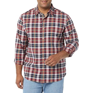 Amazon Essentials Men’s Long-Sleeve Regular-Fit Stretch Poplin Shirt(Red/Multicolor  Plaid)