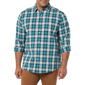 Amazon Essentials Men’s Long-Sleeve Regular-Fit Stretch Poplin Shirt(Teal/White  Plaid)