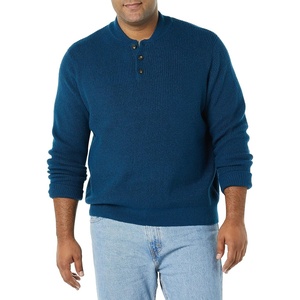 Amazon Essentials Men’s Long-Sleeve Soft Touch Cotton Blend Henley Sweater(Blue)