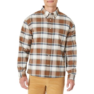 Amazon Essentials Men’s Modern Oversized-Fit Cotton Button-Down Oxford Shirt(Brown Mint Country Plaid)