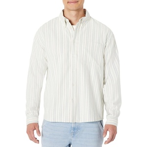 Amazon Essentials Men’s Modern Oversized-Fit Cotton Button-Down Oxford Shirt(Ivory Light Sage Green Stripe)