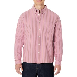 Amazon Essentials Men’s Modern Oversized-Fit Cotton Button-Down Oxford Shirt(Mauve Dark Chestnut Brown Stripe)