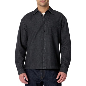 Amazon Essentials Men’s Modern Oversized-Fit Denim Button-Down Shirt, Button Front(Black)