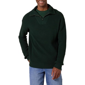 Amazon Essentials Men’s Quarter-Zip Rib-Knit Relaxed-Fit Cotton Sweater(Dark Green)
