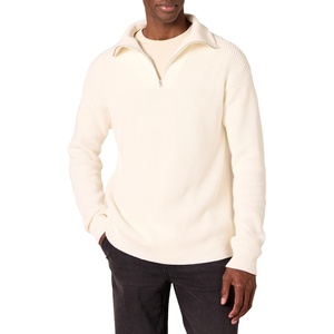 Amazon Essentials Men’s Quarter-Zip Rib-Knit Relaxed-Fit Cotton Sweater(Eggshell White)