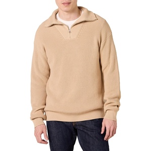 Amazon Essentials Men’s Quarter-Zip Rib-Knit Relaxed-Fit Cotton Sweater(Light Camel)