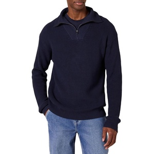 Amazon Essentials Men’s Quarter-Zip Rib-Knit Relaxed-Fit Cotton Sweater(Navy)