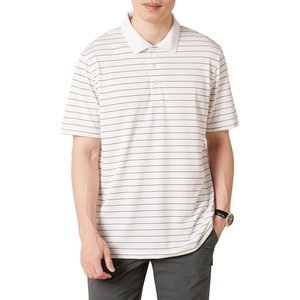 Amazon Essentials Men’s Regular Fit Golf Polo Shirt, Moisture-Wicking Quick Dry, Recycled Polyester, Short Sleeve(Black White Thin Stripe)