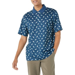 Amazon Essentials Men’s Regular Fit Golf Polo Shirt, Moisture-Wicking Quick Dry, Recycled Polyester, Short Sleeve(Teal Blue Birds Print)