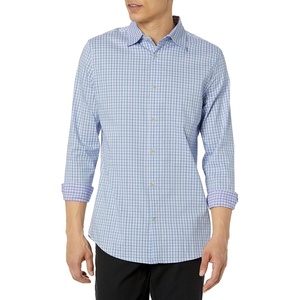 Amazon Essentials Men’s Regular Fit Long Sleeve Wrinkle Resistant Stretch Dress Shirt(Blue White Grid Check)