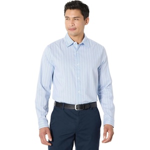 Amazon Essentials Men’s Regular Fit Long Sleeve Wrinkle Resistant Stretch Dress Shirt(Blue White Pinstripe)