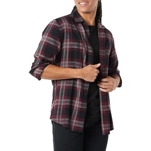 Amazon Essentials Men’s Regular Fit Long-Sleeve Flannel Shirt, Soft Brushed Cotton, Lightweight yet Warm(Black Burgundy Grey Plaid)