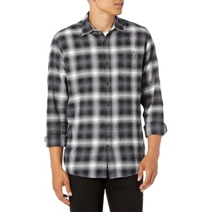 Amazon Essentials Men’s Regular Fit Long-Sleeve Flannel Shirt, Soft Brushed Cotton, Lightweight yet Warm(Black Ombre Plaid)