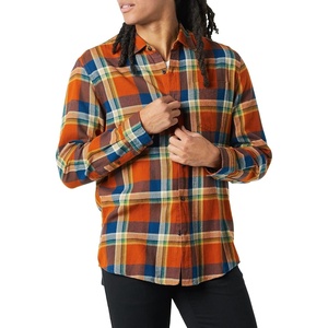 Amazon Essentials Men’s Regular Fit Long-Sleeve Flannel Shirt, Soft Brushed Cotton, Lightweight yet Warm(Blue Rust Orange Plaid)
