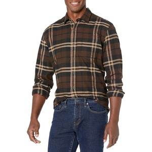 Amazon Essentials Men’s Regular Fit Long-Sleeve Flannel Shirt, Soft Brushed Cotton, Lightweight yet Warm(Dark Brown Plaid)