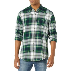 Amazon Essentials Men’s Regular Fit Long-Sleeve Flannel Shirt, Soft Brushed Cotton, Lightweight yet Warm(Green White Plaid)