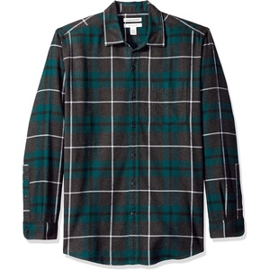Amazon Essentials Men’s Regular Fit Long-Sleeve Flannel Shirt, Soft Brushed Cotton, Lightweight yet Warm(Green/Charcoal Heather  Plaid)