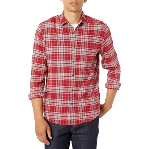 Amazon Essentials Men’s Regular Fit Long-Sleeve Flannel Shirt, Soft Brushed Cotton, Lightweight yet Warm(Grey Red Plaid)