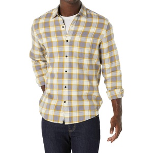 Amazon Essentials Men’s Regular Fit Long-Sleeve Flannel Shirt, Soft Brushed Cotton, Lightweight yet Warm(Grey Yellow Plaid)