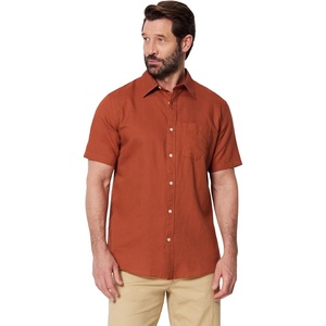 Amazon Essentials Men’s Regular Fit Short Sleeve Linen Shirt(Brick Red)