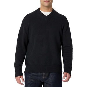 Amazon Essentials Men’s Regular-Fit Cotton Blend V-Neck Sweater(Black)