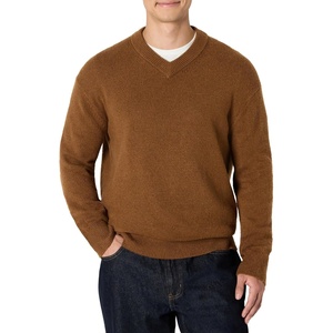 Amazon Essentials Men’s Regular-Fit Cotton Blend V-Neck Sweater(Caramel Heather)