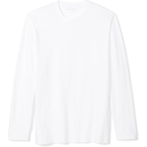 Amazon Essentials Men’s Regular-Fit Crewneck Long-Sleeve T-Shirt, Casual Cotton Jersey(White)