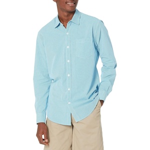 Amazon Essentials Men’s Regular-Fit Long-Sleeve Casual Poplin Shirt, Button Front, Business Casual, Collared(Aqua Mini-gingham)