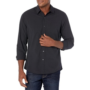 Amazon Essentials Men’s Regular-Fit Long-Sleeve Casual Poplin Shirt, Button Front, Business Casual, Collared(Black)