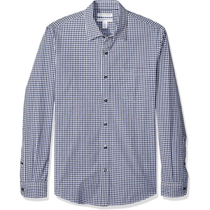 Amazon Essentials Men’s Regular-Fit Long-Sleeve Casual Poplin Shirt, Button Front, Business Casual, Collared(Black Blue Gingham)