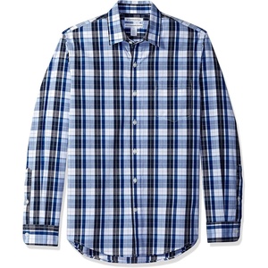 Amazon Essentials Men’s Regular-Fit Long-Sleeve Casual Poplin Shirt, Button Front, Business Casual, Collared(Blue Charcoal Plaid)