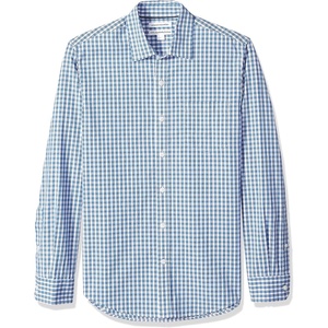Amazon Essentials Men’s Regular-Fit Long-Sleeve Casual Poplin Shirt, Button Front, Business Casual, Collared(Blue Checked)