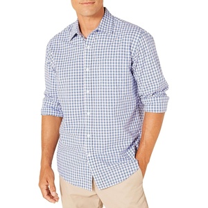 Amazon Essentials Men’s Regular-Fit Long-Sleeve Casual Poplin Shirt, Button Front, Business Casual, Collared(Blue Checks)