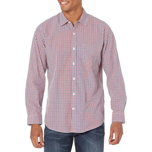 Amazon Essentials Men’s Regular-Fit Long-Sleeve Casual Poplin Shirt, Button Front, Business Casual, Collared(Blue Red Gingham)