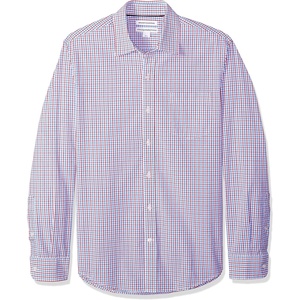 Amazon Essentials Men’s Regular-Fit Long-Sleeve Casual Poplin Shirt, Button Front, Business Casual, Collared(Blue Red Tattersall Plaid)