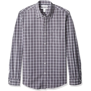 Amazon Essentials Men’s Regular-Fit Long-Sleeve Casual Poplin Shirt, Button Front, Business Casual, Collared(Grey Windowpane)