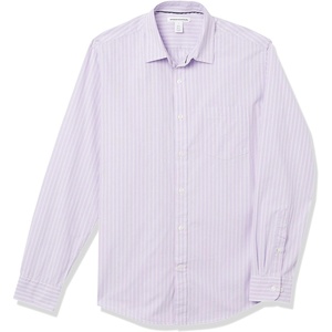Amazon Essentials Men’s Regular-Fit Long-Sleeve Casual Poplin Shirt, Button Front, Business Casual, Collared(Lavender/White Stripe)