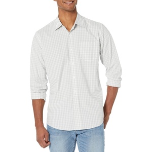 Amazon Essentials Men’s Regular-Fit Long-Sleeve Casual Poplin Shirt, Button Front, Business Casual, Collared(Light Grey White Checked)