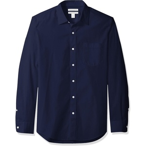 Amazon Essentials Men’s Regular-Fit Long-Sleeve Casual Poplin Shirt, Button Front, Business Casual, Collared(Navy)