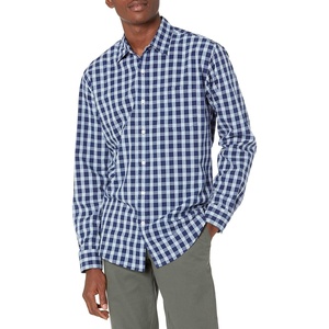 Amazon Essentials Men’s Regular-Fit Long-Sleeve Casual Poplin Shirt, Button Front, Business Casual, Collared(Navy White Plaid)