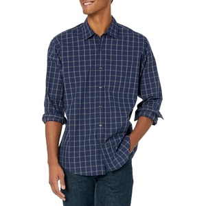 Amazon Essentials Men’s Regular-Fit Long-Sleeve Casual Poplin Shirt, Button Front, Business Casual, Collared(Navy Windowpane)