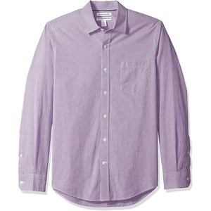 Amazon Essentials Men’s Regular-Fit Long-Sleeve Casual Poplin Shirt, Button Front, Business Casual, Collared(Purple White Gingham)